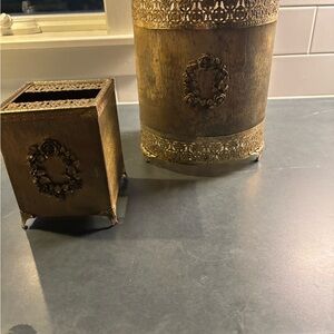 Hollywood Regency waste can and tissue box holder